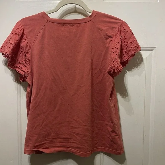 On Twelfth Women's Salmon T Shirt, Lace Sleeves, XL - Picture 4 of 6